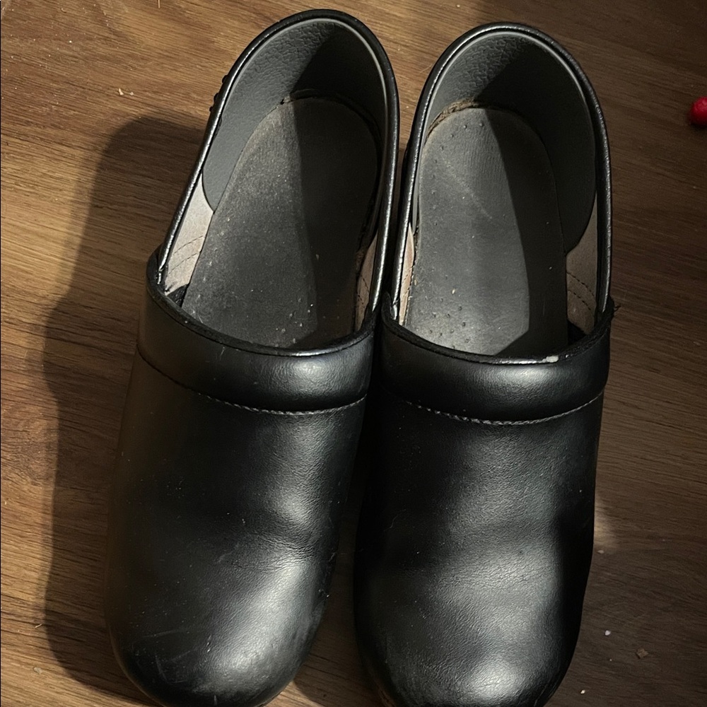 Black Leather Clogs